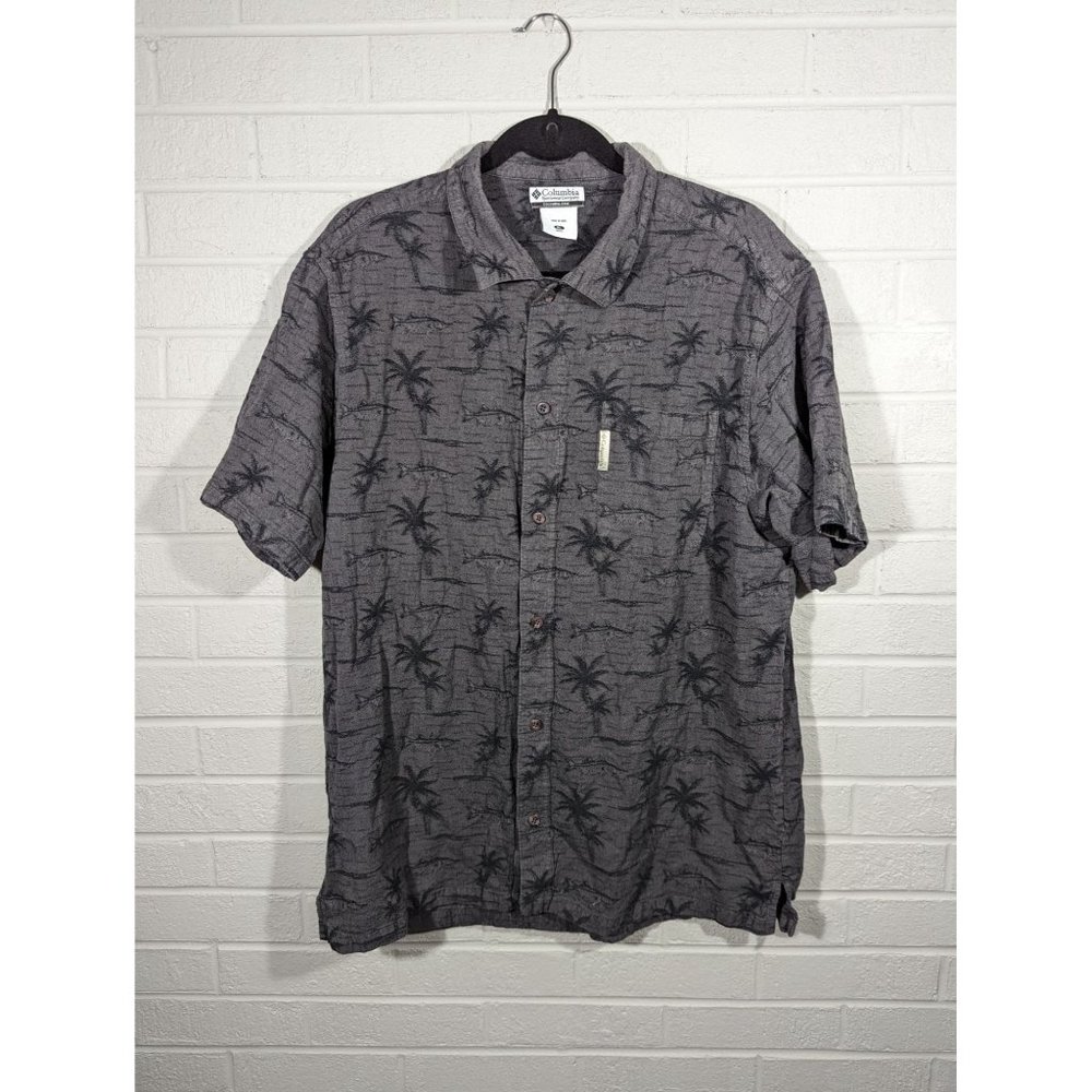 Columbia Grey Palm Trees‎ Hawaiian Button Down Shirt Men's Size XL